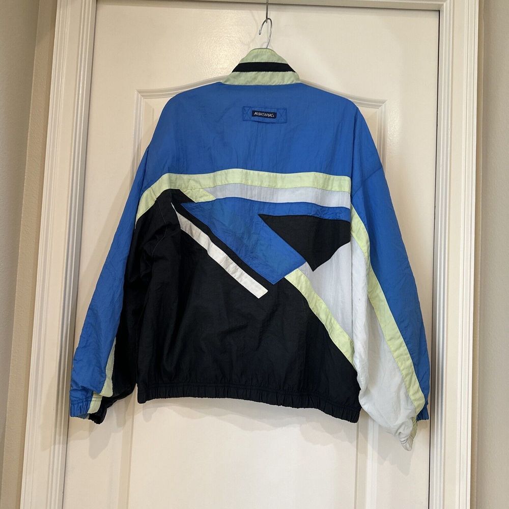 VTG Mighty Mac Blue Black Color block Nylon Full Zip Windbreaker Sz L Jacket - Picture 3 of 10